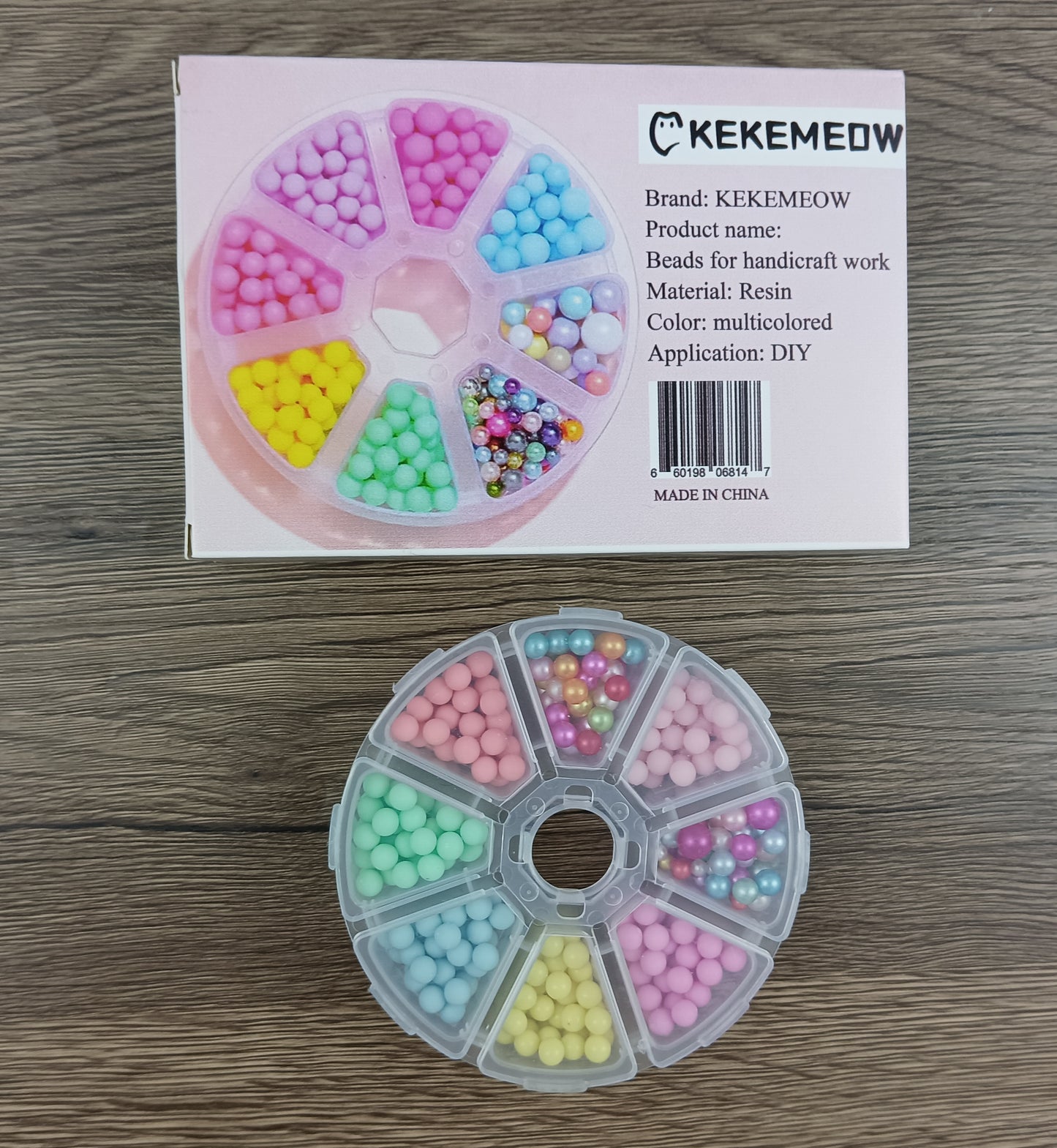 KEKEMEOW Beads for handicraft work Children's diy materials eight compartments round boxed soft ceramic sugar beads colorful jewelry hairpin accessories