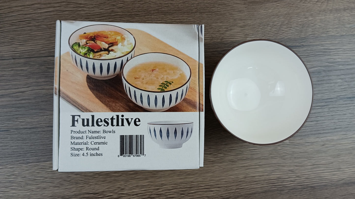 Fulestlive Bowls Rice Bowls Family Pack Bowls Household High-value Eating Bowls Safe High Temperature Underglaze Thickened Anti-scald Ceramic Bowls