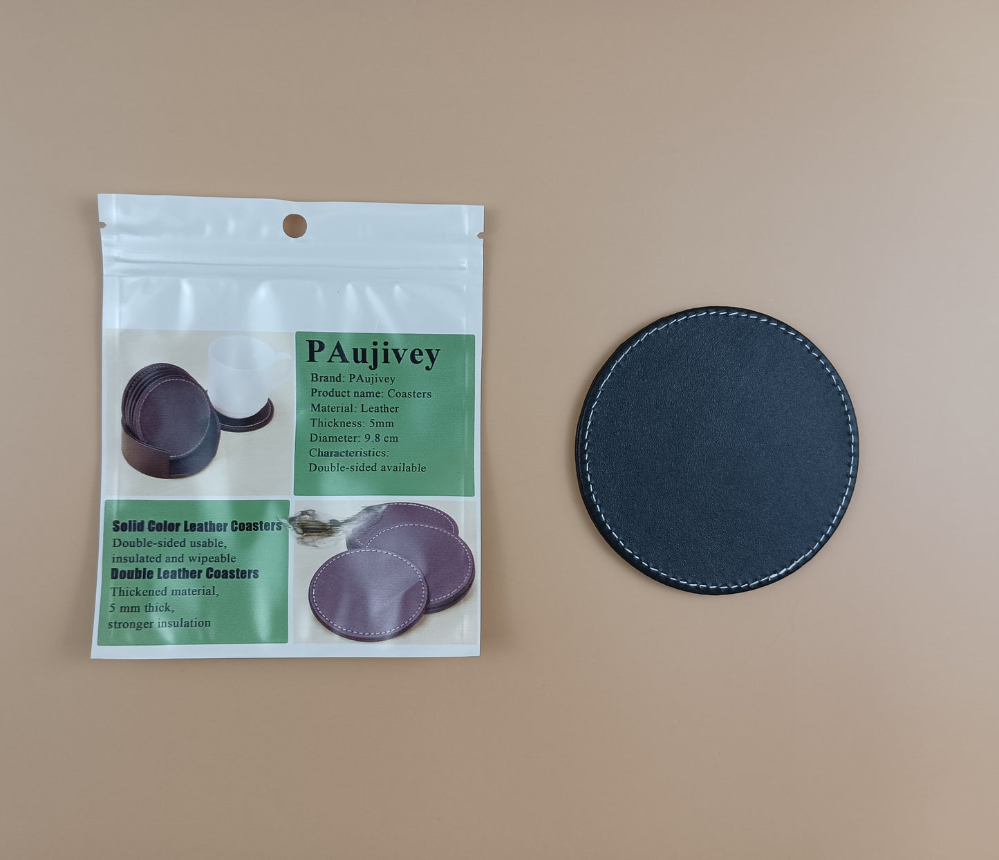 PAujivey Coasters, not of paper or textile Creative Furniture Hotel Coasters Wholesale Set DIY Round PU Coffee Mats Tea Coasters Heat Insulation Mats