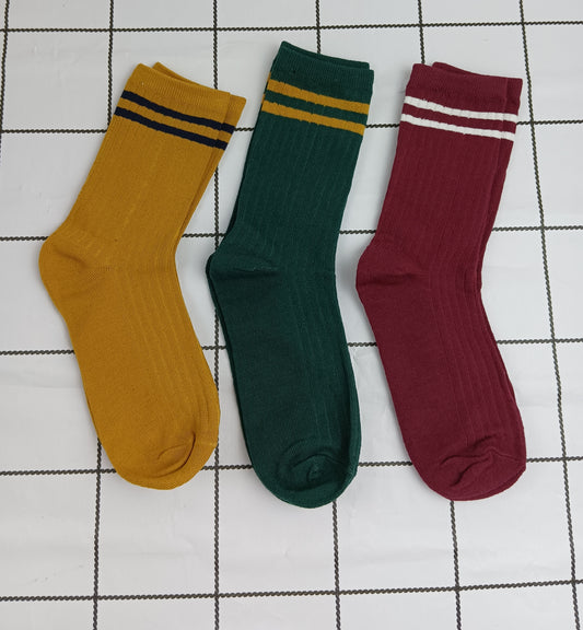 ZHDZSWYXGS Men's socks Striped wear-resistant odor-absorbent socks, spring, autumn and winter models of the four seasons in the mid-calf trend sports socks