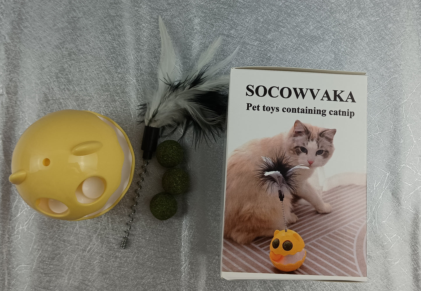 SOCOWVAKA Pet toys containing catnip cat toy ball feather tumbler creative teaser cat stick self high boredom catnip cat toys supplies