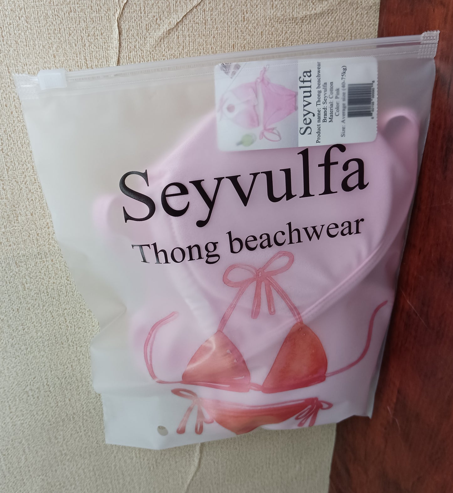 Seyvulfa Thong beachwear set of cotton ultra-thin strappy neckline bra without steel ring bra women gathered bikini back lingerie