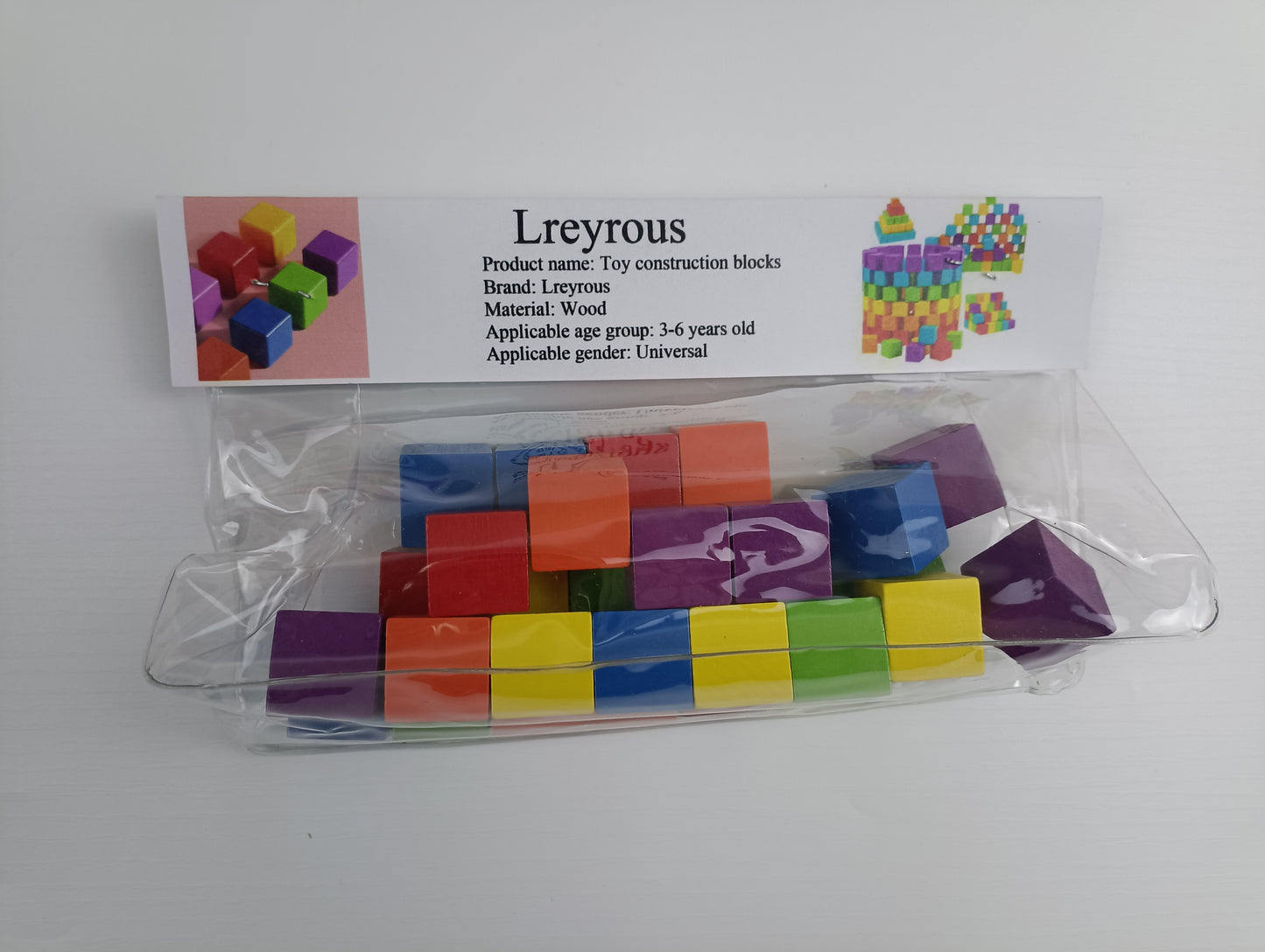 Lreyrous Toy construction blocks puzzle blocks teaching aids colorful wooden students kindergarten math children square solid wood