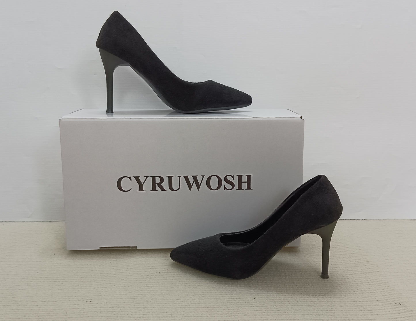 CYRUWOSH Women's shoes black suede high heels female fine heel career work interview formal dress teenage girl etiquette small size high heel shoes