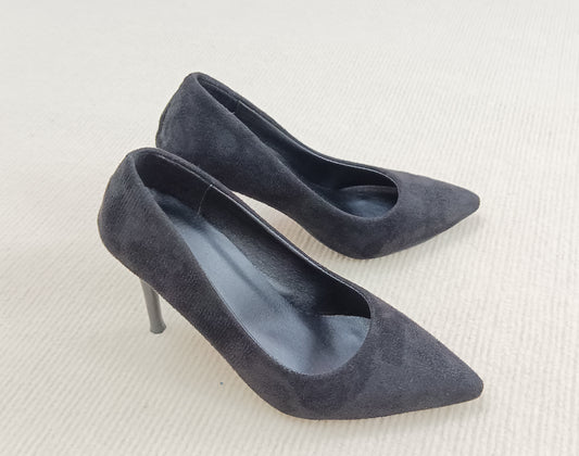 CYRUWOSH Women's shoes black suede high heels female fine heel career work interview formal dress teenage girl etiquette small size high heel shoes